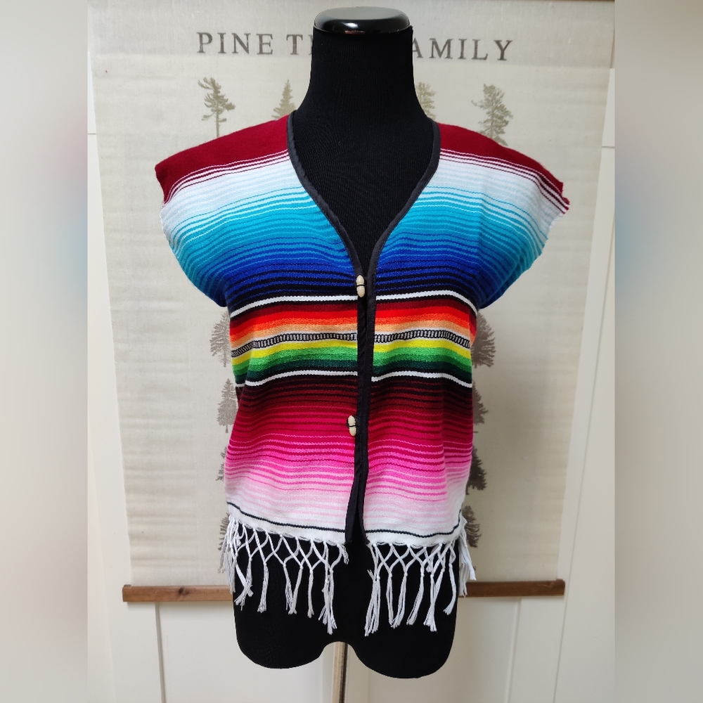 Handmade Mexican Poncho Vest - Small